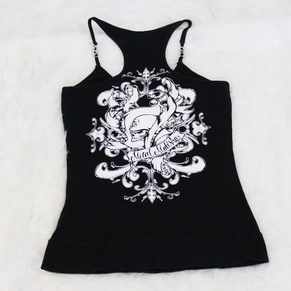 RARE Metal Mulisha 00s Tattoo Tank Top Metal Link Straps Built In Bra Small - Picture 1 of 4